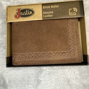 Justin Men's‎ Wallet Bifold Brown Suede Leather Roughout RFID Western Aztec NEW